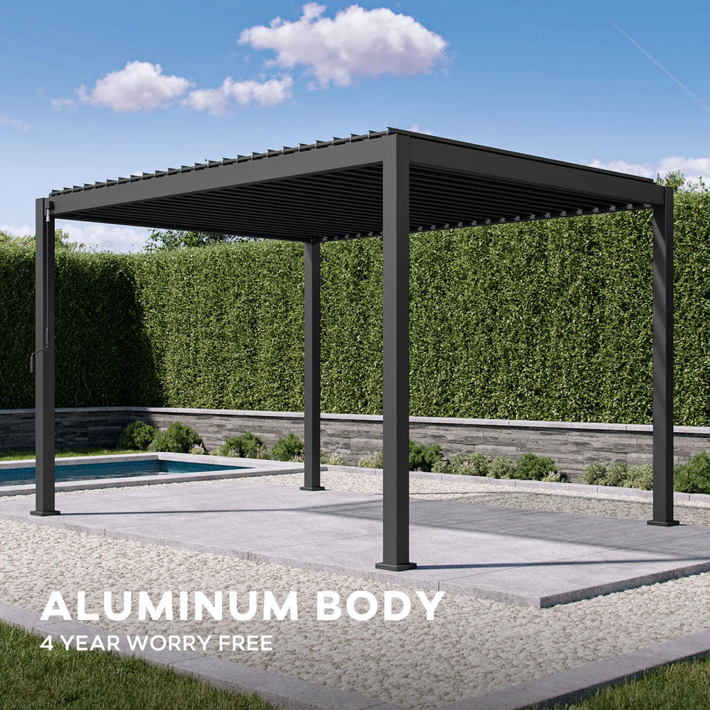Outdoor Aluminum Pergola with Adjustable Louvred Roof