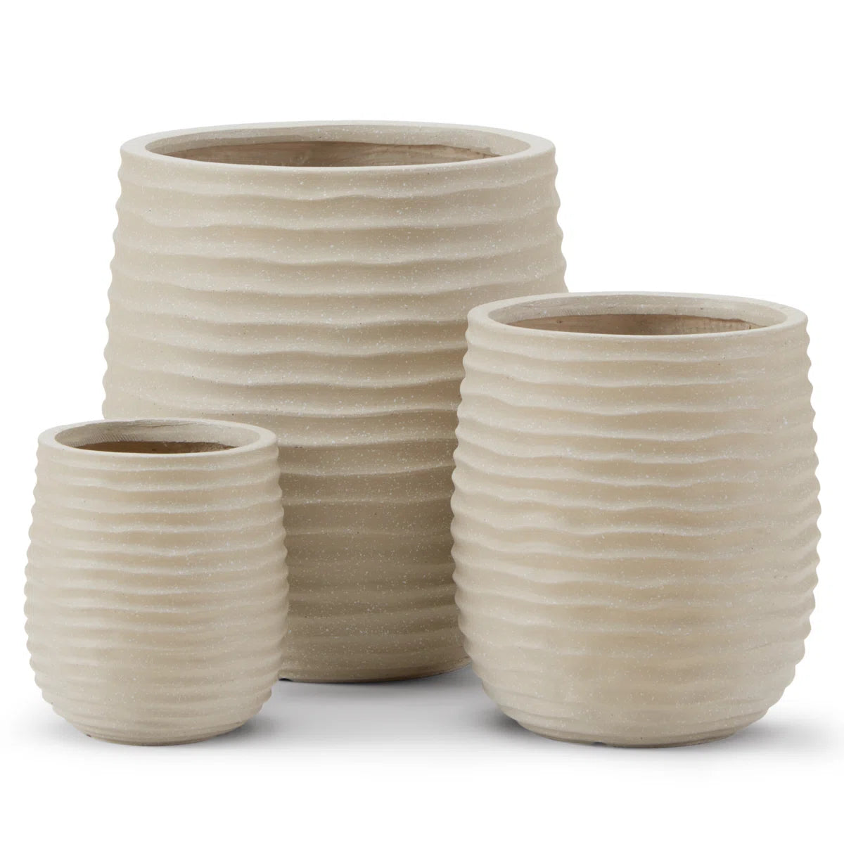 3-Piece Wavy Texture Concrete Planter Set 15”, 11”, 7.8” Dia Round