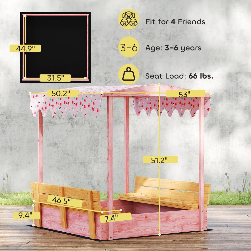 Pink Wooden Sandbox with Cover