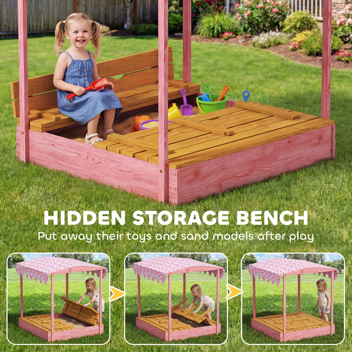 Pink Wooden Sandbox with Cover