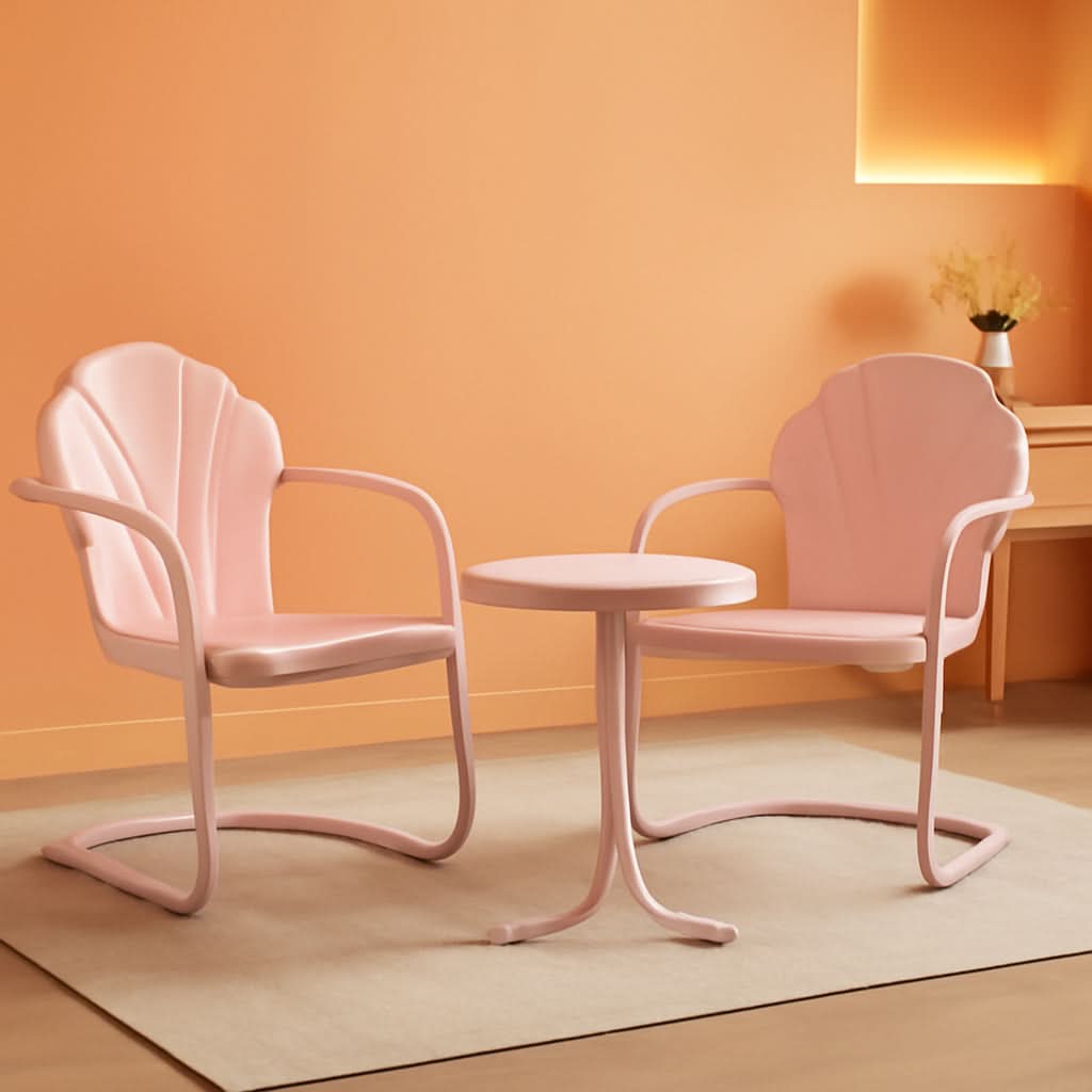 Tulip 3 Piece Outdoor Chair And Side Table Set Pink Metal Patio Furniture