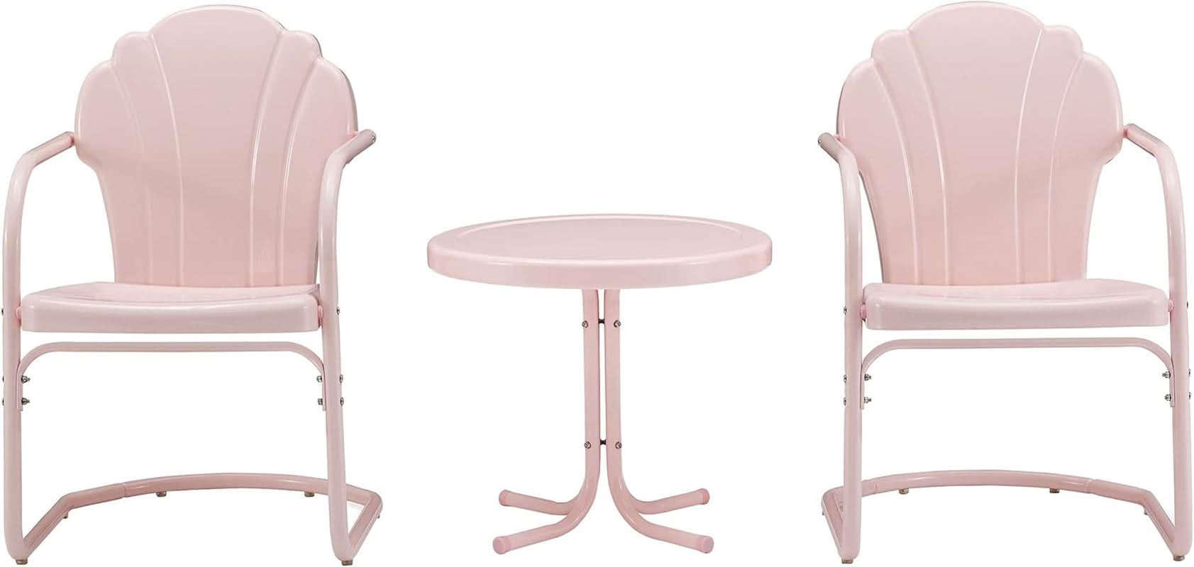 Tulip 3 Piece Outdoor Chair And Side Table Set Pink Metal Patio Furniture